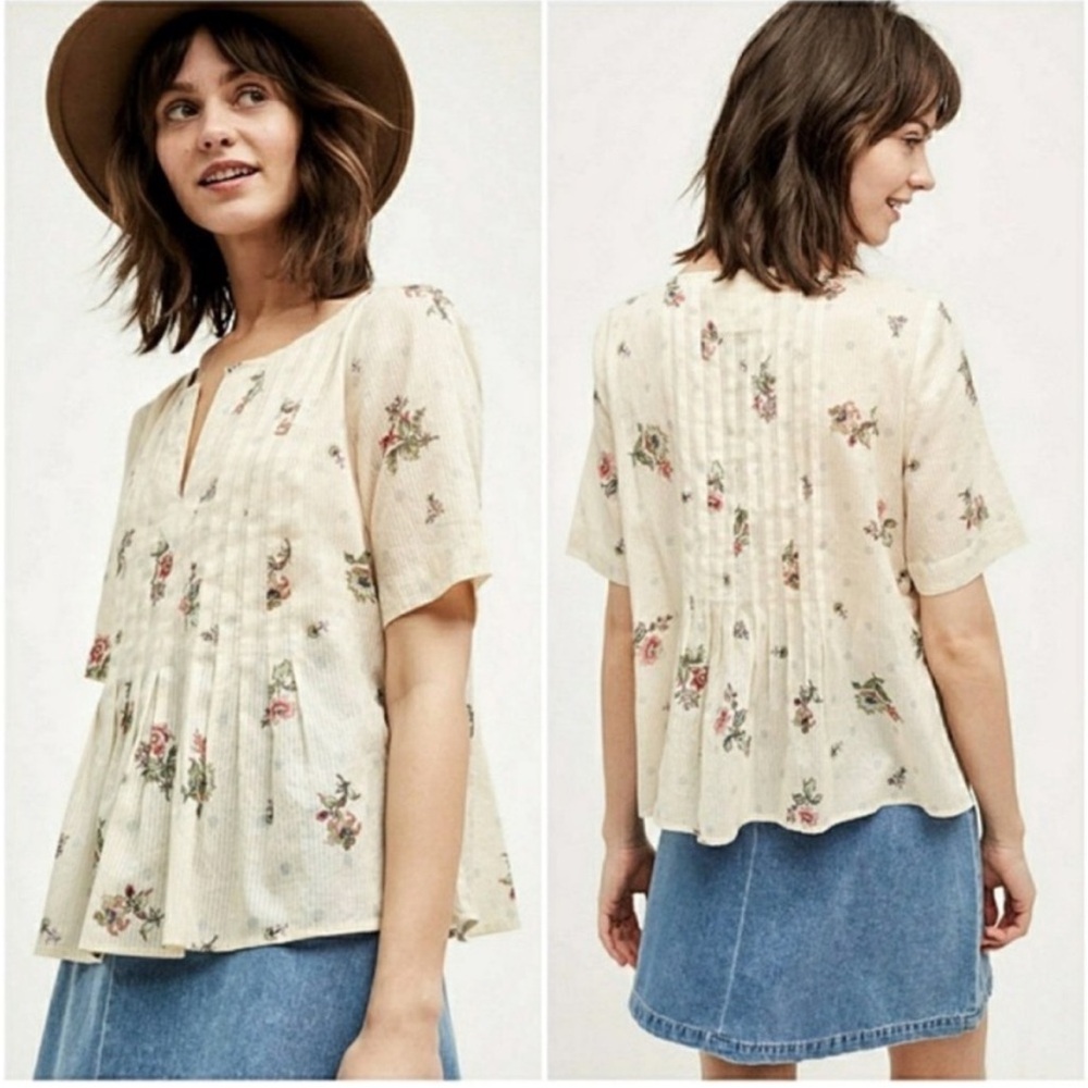 ANTHROPOLOGIE - Orchid Island Pleated Floral Blouse